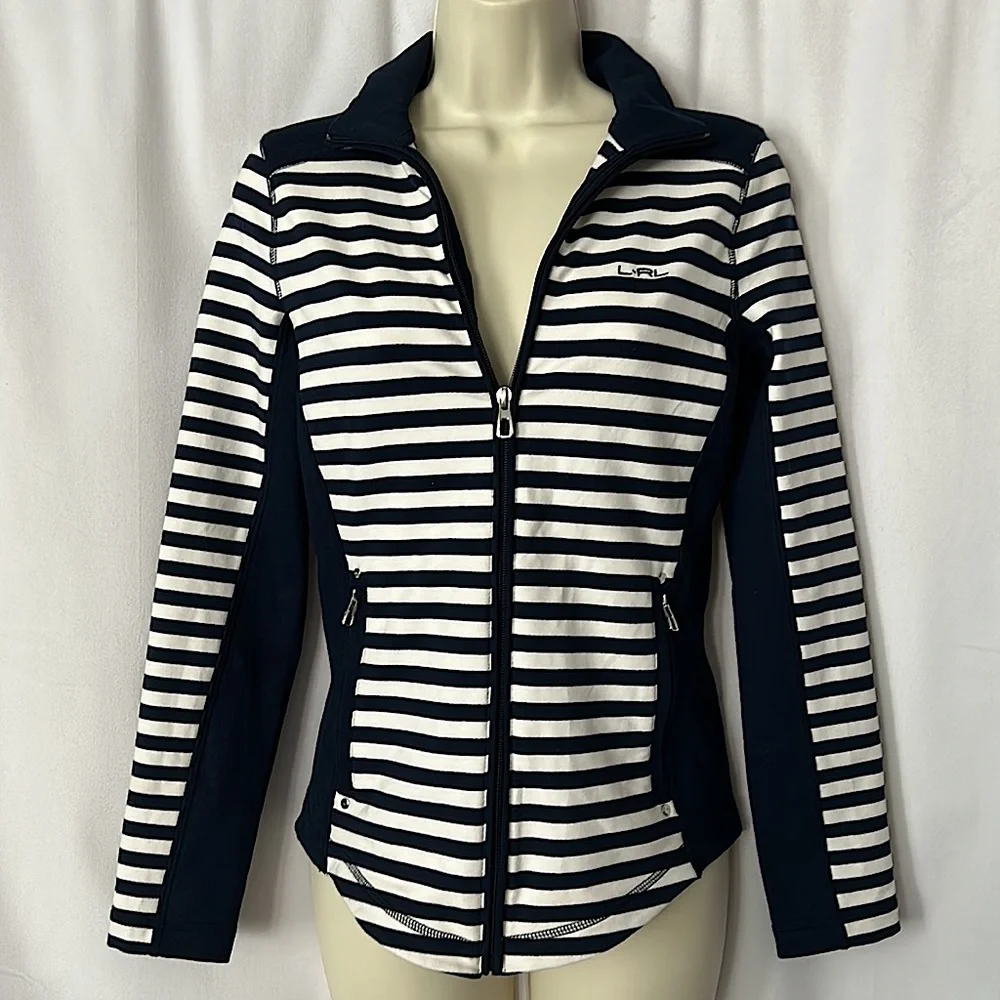 Lauren Ralph Lauren NWT Navy/White Striped Full Zip Jacket Coat **Size XS**🌺🌺 - Picture 1 of 6